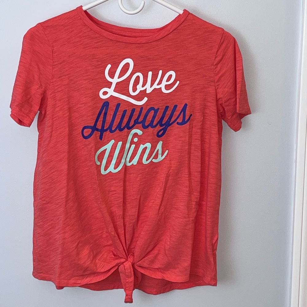 Old Navy Love Always Wins short sleeve punch colored Tee Girls Size 10 /12